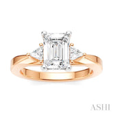 1/4 Ctw Emerald Shape Trillion and Round Cut Diamond Semi-Mount Engagement Ring in 14K Rose and White Gold